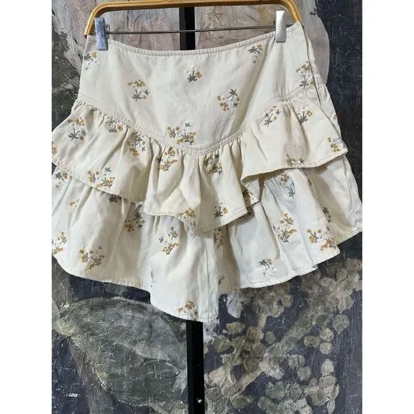 New Free People Driftwood Mini Skirt Womens Tiered Ruffle Boho Festival Sz XL